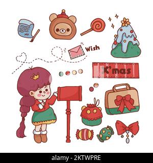 Une collection d'éléments de noël joyeux avec vecteur gratuit saisonnier Banque D'Images