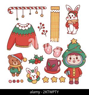Une collection d'éléments de noël joyeux avec vecteur gratuit saisonnier Banque D'Images