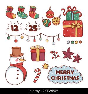 Une collection d'éléments de noël joyeux avec vecteur gratuit saisonnier Banque D'Images