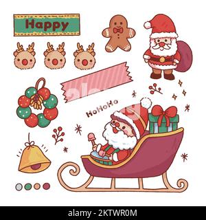 Une collection d'éléments de noël joyeux avec vecteur gratuit saisonnier Banque D'Images