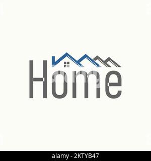 Unique lettre mot MAISON avec quatre maisons de toit cheminée image graphique icône logo design abstrait concept vecteur stock. lié à la résidence ou à la propriété Illustration de Vecteur