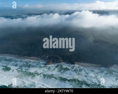 L'océan Pacifique froid se lave contre la côte sauvage du nord de l'Oregon. Ce Nord-Ouest du Pacifique est connu pour ses paysages spectaculaires en plein air. Banque D'Images