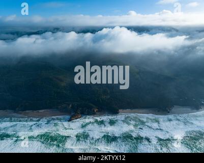 L'océan Pacifique froid se lave contre la côte sauvage du nord de l'Oregon. Ce Nord-Ouest du Pacifique est connu pour ses paysages spectaculaires en plein air. Banque D'Images