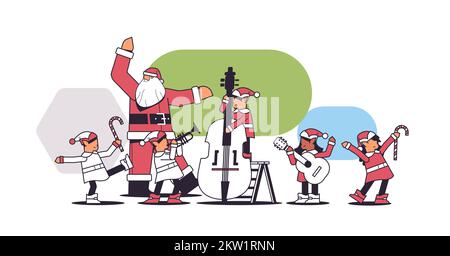 elfes avec instruments de musique santa helpers jouant de la guitare et de la trompette bonne année fête de noël Illustration de Vecteur