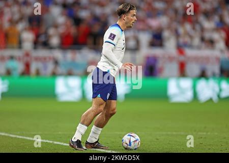 Al Rayyan, Qatar ; 29th novembre 2022 ; football de la coupe du monde de la FIFA, pays de Galles contre Angleterre ; Jack Grealish d'Angleterre Banque D'Images