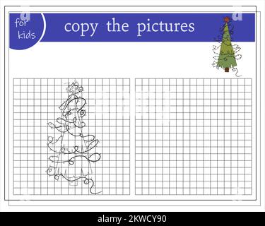 Copiez la photo, Jeux éducatifs pour enfants, arbre de Noël de dessin animé. Illustration de Vecteur