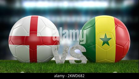 Qatar 2022 coupe du monde de football de 16 Angleterre contre Sénégal. 3d illustration. Banque D'Images
