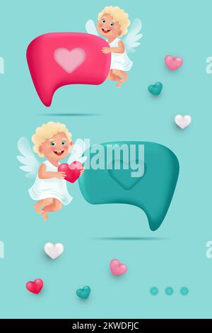 3d bulles de chat avec cupid mignon. Correspondance d'amour. Illustration du vecteur Saint-Valentin Illustration de Vecteur