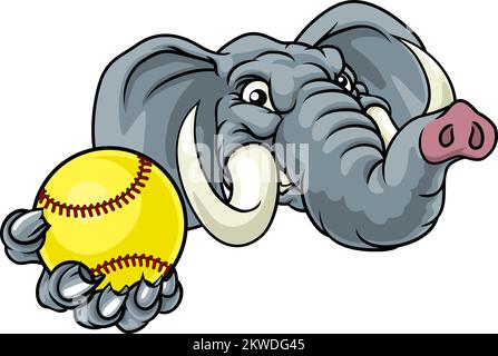 Mascotte de l'équipe de sports d'animaux Elephant Softball Illustration de Vecteur