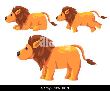 Lion africa Hairy mignon dessin dessin ensemble collection de roi de jungle Illustration de Vecteur