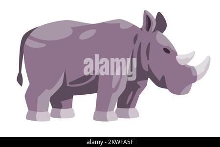 Rhinocéros animal géant de rhinocéros deux avec deux corne avec dessin animé de couleur grise Illustration de Vecteur