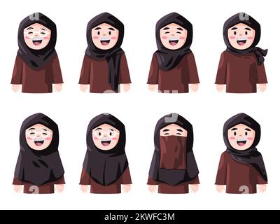 Femme avatar ensemble collection portant hijab foulard niqab dans beaucoup de style Illustration de Vecteur