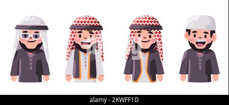 Définir le caractère de l'homme arabe avatar de l'Islam musulman jeune sourire personne Illustration de Vecteur