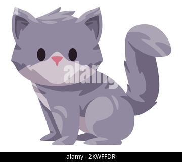 Chaton de chat à fourrure gris assis mignon adorable dessin animé illustration Illustration de Vecteur