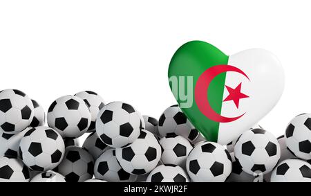 Algérie drapeau coeur avec un fond de ballon de football. Bannière football. 3D rendu Banque D'Images