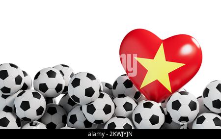 Coeur de drapeau vietnamien avec fond de ballon de football. Bannière football. 3D rendu Banque D'Images