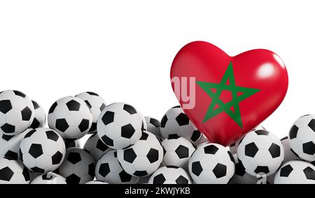 Coeur drapeau marocain avec fond de ballon de football. Bannière football. 3D rendu Banque D'Images