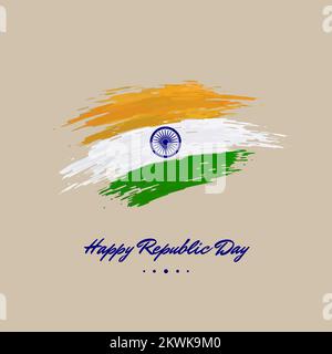 26 janvier journée de la république de l'inde, modèle vectoriel. Drapeau indien peint avec des traits de pinceau sur fond clair. Fête nationale de l'Inde 26th janvier. Heureux Illustration de Vecteur
