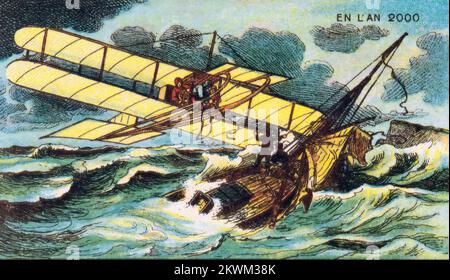 Air Rescue de la série France en l'an 2000 France en l'an 2000 (XXI siècle) une série d'images futuristes de Jean-Marc côté et d'autres artistes publiés en France en 1899, 1900, 1901 et 1910. À l'origine sous forme de cartes en papier placées dans des boîtes à cigarettes/cigares et, plus tard, sous forme de cartes postales, les images dépeignaient le monde tel qu'il était imaginé comme en l'an 2000. Banque D'Images