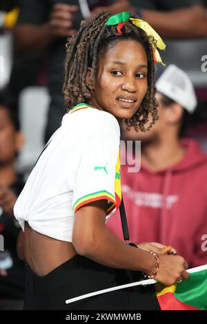 Fan du Sénégal lors du match de la coupe du monde de la FIFA, Qatar 2022, Groupe A, entre l'Équateur et le Sénégal, a joué au stade international de Khalifa le 29 novembre 2022 à Doha, Qatar. (Photo de Bagu Blanco / PRESSIN) Banque D'Images