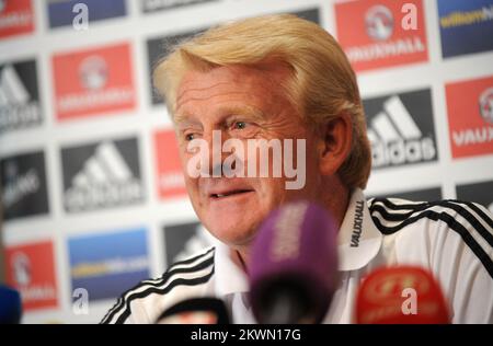 Gordon Strachan, responsable écossais, lors de la conférence de presse à l'hôtel Sheraton de Zagreb, en Croatie. Banque D'Images