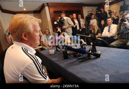 Gordon Strachan, responsable écossais, lors de la conférence de presse à l'hôtel Sheraton de Zagreb, en Croatie. Banque D'Images