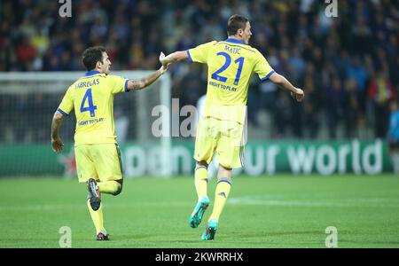 05.11.2014., stade Ljudski vrt, Maribor, Slovénie - UEFA Champions League, Groupe G, Matchday 4, NK Maribor - Chelsea FC. Cesc Fabregas, Nemanja Matic. Photo: Sanjin Strukic/PIXSELL Banque D'Images