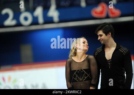 06.12.2014., Zagreb, Croatie - compétition de patinage artistique The Golden Spin. Cérémonie de remise des médailles. Madison Hubbell, Zachary Donohue (Etats-Unis) photo: Daniel Kasap/PIXSELL Banque D'Images