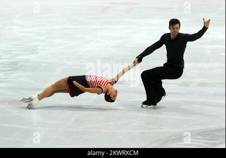 05.12.2014., Zagreb, Croatie - compétition de patinage artistique The Golden Spin. Programme gratuit par paires Valentina Marchei et Ondrej Hotarek (ITA) photo: Daniel Kasap/PIXSELL Banque D'Images