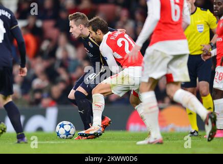 24.11.2015., Londres, Royaume-Uni - UEFA Champions League, groupe F, Arsenal FC - GNK Dinamo Zagreb. Marko Rog, mathieu Flamini. Photo: Marko Prpic/PIXSELL Banque D'Images