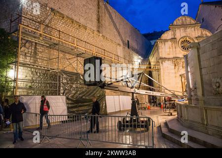 Vue générale du tournage de Star Wars sur la rue Stradun, Dubrovnik, Croatie 09.03.2016. Banque D'Images