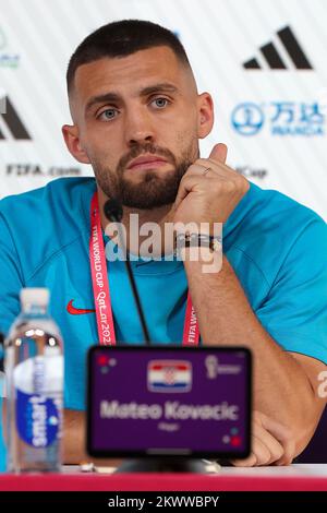 Doha, Qatar. 30/11/2022, Mateo Kovacic, de Croatie, réagit lors de la Conférence de presse de Croatie au Centre principal des médias sur l'30 novembre 2022 à Doha, au Qatar. Photo: Goran Stanzl/PIXSELL Banque D'Images