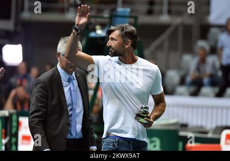 18.09.2016., Croatie, Zadar - demi-finales de coupe Davis, Croatie - France. Goran Ivanisevic est devenu le quatrième joueur de tennis croate à avoir reçu le prix de l'engagement de la coupe 'Davis', qui a été fondée en 2012 lors des centièmes finales de la plus massive et de la plus ancienne compétition d'équipe de tennis. Photo: Hrvoje Jelavic/PIXSELL Banque D'Images