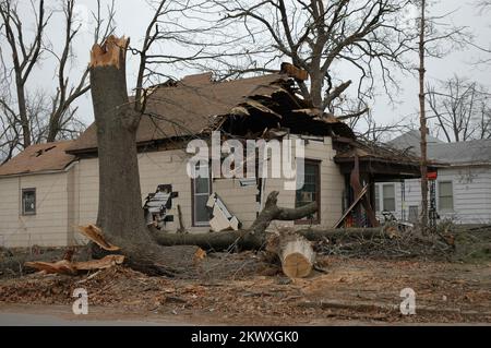 Tempêtes et inondations hivernales graves, Springfield, Missouri, 2-9-07 - les deux tiers de cet arbre se sont effondrés sur cette maison de Springfield, en raison des effets de la grave tempête de glace qui a balayé 40 comtés du Missouri du 12 au 14 janvier 2007. FEMA photo/Michael Raphael. Photographies relatives aux programmes, aux activités et aux fonctionnaires de gestion des catastrophes et des situations d'urgence Banque D'Images