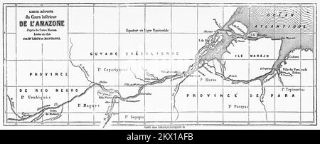 Carte du cours inférieur de l'Amazone, Brésil, Amérique du Sud. Voyage du peintre français François Auguste Biard au Brésil, 1858-1859 Banque D'Images