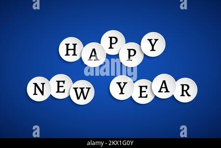 Bonne année 2023. Cercles de papier blanc avec lettres sur fond bleu. Carte de vœux des fêtes, bannière. Illustration vectorielle Illustration de Vecteur