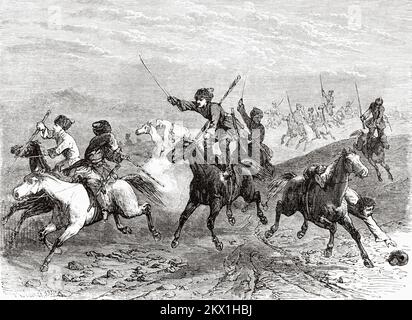 Dgighitovka. Cosaque charge, Russie. Voyage de Tiflis à Stavropol à la gorge de Dariali, 1858 par Blanchard Banque D'Images