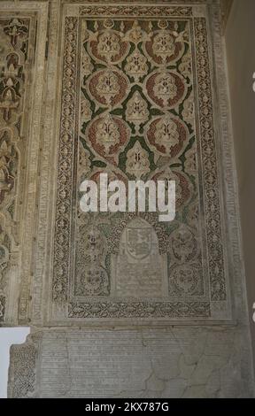 Musée sépharade. Situé dans la Synagogue El Transito, construit au 14th siècle. Détails intérieurs. Tolède. Castille-la Manche. Espagne. Banque D'Images