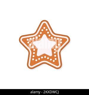 Biscuit de Noël en forme d'étoile au pain d'épice avec décoration givrante. Illustration vectorielle Illustration de Vecteur