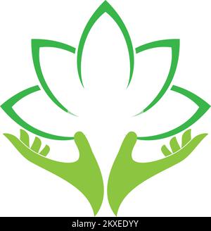 Deux mains et feuilles, jardinier, naturopathe, logo Illustration de Vecteur