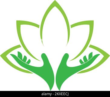 Deux mains et feuilles, jardinier, naturopathe, logo Illustration de Vecteur