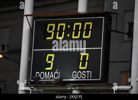 Le tableau des scores est illustré lors du match de qualification du groupe D du Championnat d'Europe des moins de 21 ans de l'UEFA 2021 entre la Croatie U21 et Saint-Marin U21 au stade Zagreb sur 8 octobre 2020 à Zagreb, en Croatie. (Photo: Josip Regovic/PIXSELL Banque D'Images