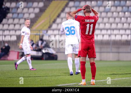 Jesper Karlsson d'AZ Alkmaar gestes lors du match de l'UEFA Europa League Group F entre HNK Rijeka et AZ Alkmaar au stade HNK RIJEKA sur 10 décembre 2020 à Rijeka, en Croatie. Photo: Luka Stanzl/PIXSELL Banque D'Images