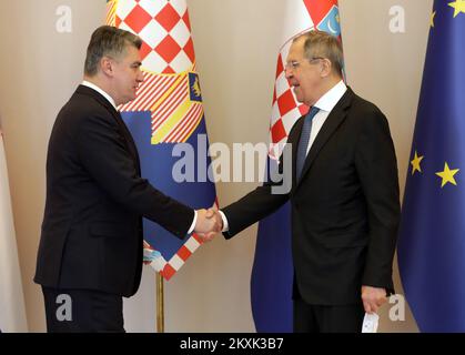 Le président croate Zoran Milanovic a accueilli le Ministre des affaires étrangères de la Fédération de Russie, Sergei Lavrov, au bureau présidentiel de Zagreb, en Croatie, le 16. Décembre 2020. Photo: Robert Anic/PIXSELL Banque D'Images