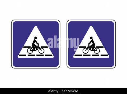 Panneaux de signalisation pour cyclistes. Panneau de la voie du vélo indiquant la direction du mouvement. Signe indiquant la règle. Itinéraire pour vélo à pédales modèle carré. VVecto Illustration de Vecteur