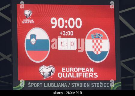 Le tableau de bord est illustré après le match de qualification de la coupe du monde de la FIFA 2022 au Qatar entre la Slovénie et la Croatie sur 24 mars 2021 au stade Stozice de Ljubljana, Slovénie. Photo: Igor Soban/PIXSELL Banque D'Images