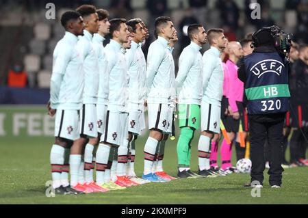 L'équipe du Portugal s'est mise en file pour l'hymne national avant le match du groupe D du Championnat d'Europe des moins de 21 ans de l'UEFA 2021 entre le Portugal et la Croatie à Stadion Bonifacika sur 25 mars 2021 à Koper, en Slovénie. Photo: Luka Stanzl/PIXSELL Banque D'Images