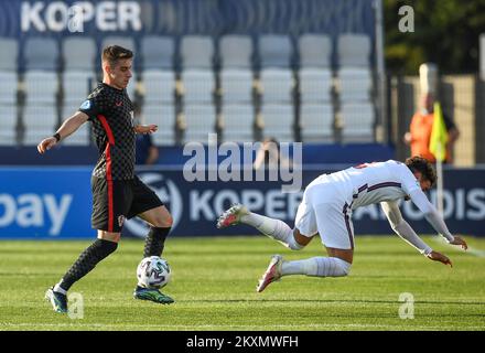 KOPER, SLOVÉNIE - MARS 31: Dario Vizinger de Croatie en action pendant le match de championnat européen des moins de 21 ans de l'UEFA 2021 entre la Croatie et l'Angleterre au stade Bonifacika sur 31 mars 2021 à Koper, Slovénie. Photo: Marko Lukunic/PIXSELL Banque D'Images