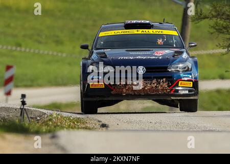 KUMROVEC, CROATIE - AVRIL 25 : Nikolay Gryazin de Russie et Konstantin Aleksandrov de Russie rivalisent avec leur MOVISPORT lors de la troisième journée du Championnat du monde de rallye de Croatie de la FIA sur 25 avril 2021 à Zagreb, Croatie. Photo: Luka Stanzl/Pixsell Banque D'Images