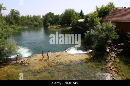 Certains ont cherché à se rafraîchir à cause des températures élevées en nageant dans la rivière Mreznica, dans le village de Belavici, en Croatie, le 24. Juin 2021. Photo: Kristina Stedul Fabac/PIXSELL Banque D'Images